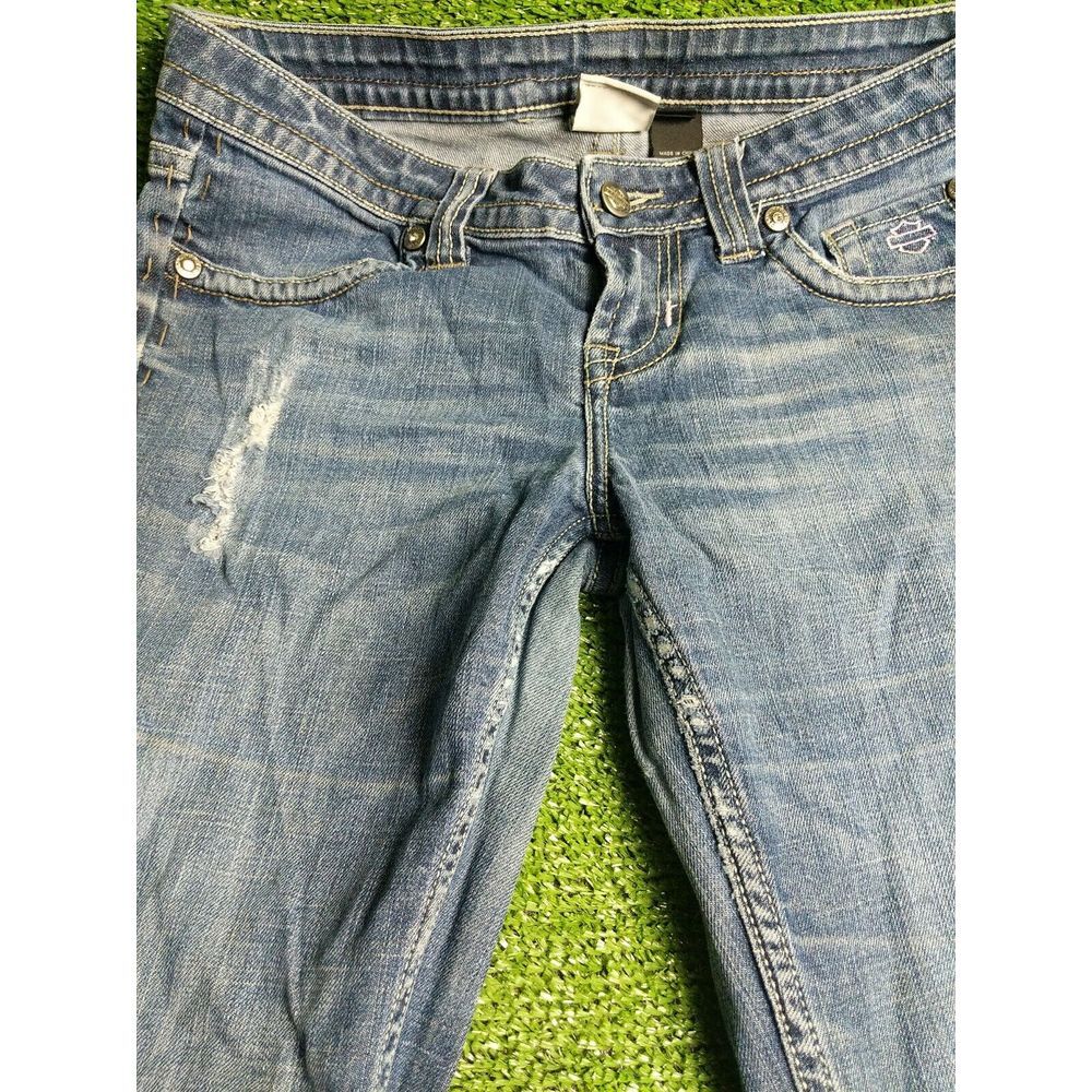 Harley-Davidson Blue Boot Cut Jeans with Classic Distressing - Picture 5 of 10